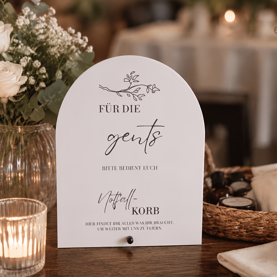 Image of German Wedding Emergency Kit Sign - Elegant Wedding And Reception Decor With "notfall-korb" - Acrylic Table Display - Wedding, Birthday, Anniversary Halloween Christmas Decoration