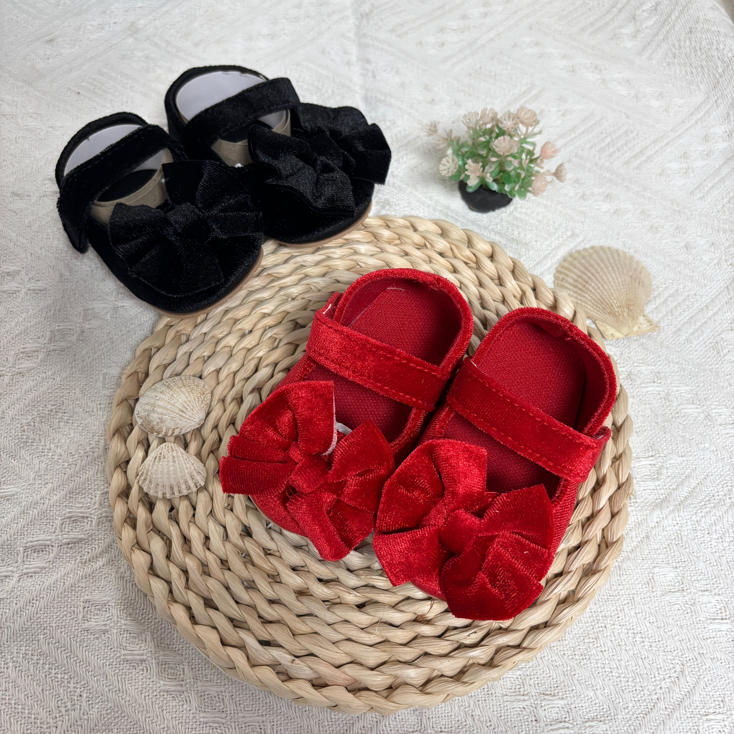 Zapatillas de ballet para bebés con parte de tela de un solo color con  de goma, plantilla de tela, estilo vintage y niña