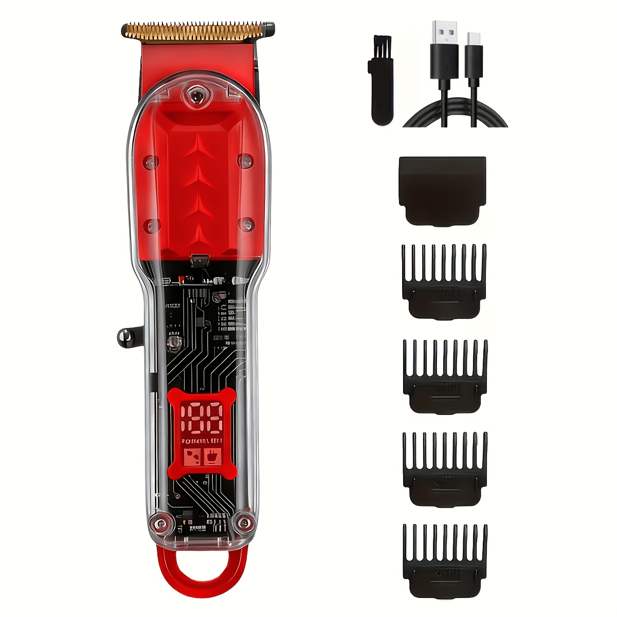 TEMU Men's Hair Clippers, Retro Transparent Body Electric Beard Trimmer With Lcd Display, Professional Grooming Tool For Barbers And Use, Ideal For