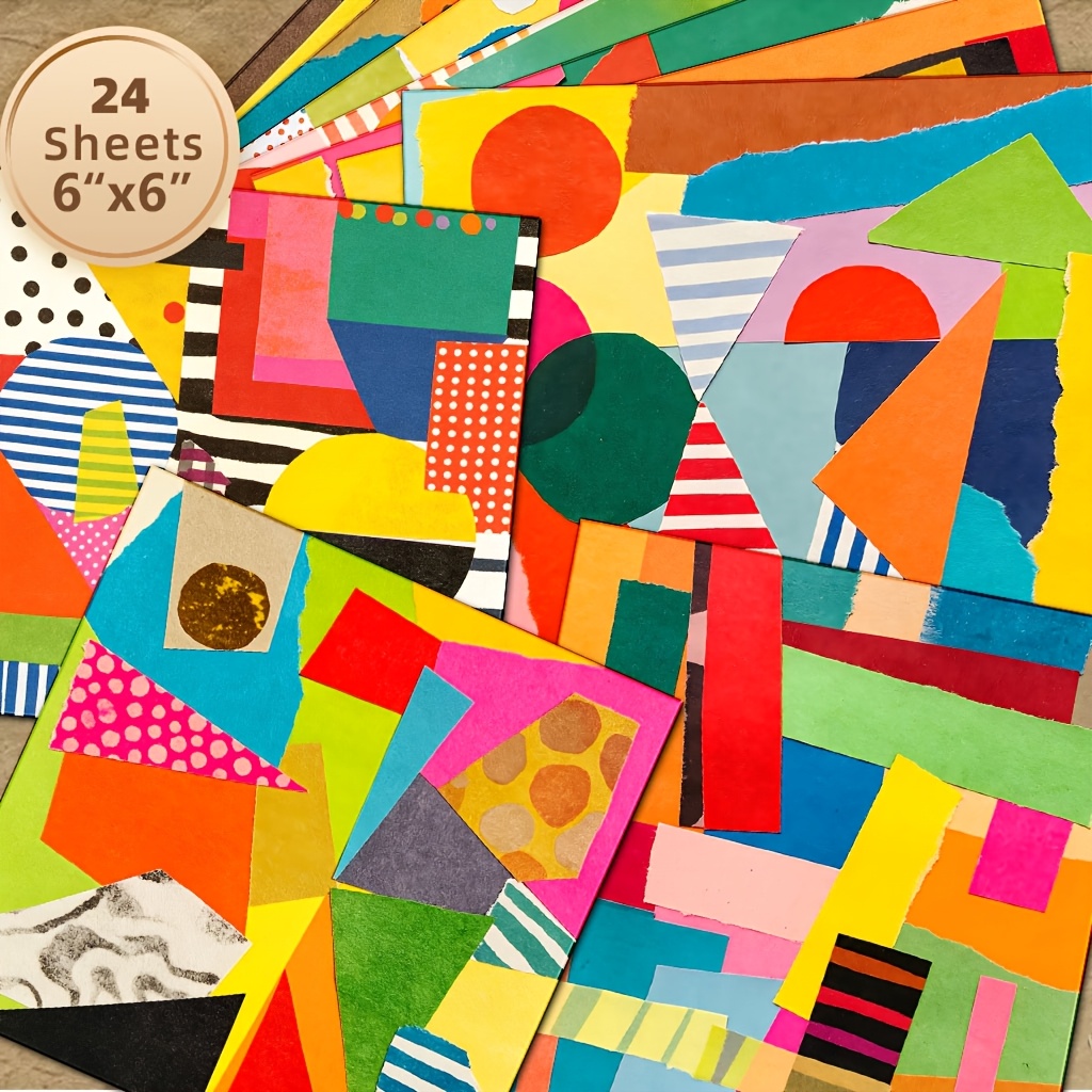 TEMU 24 Sheets (24pcs) 6x6 Inch Pop Art Collage Paper - Textured Scrapbook Sheets With Contrasting Color Suitable For Diy Crafts, Journaling, Card