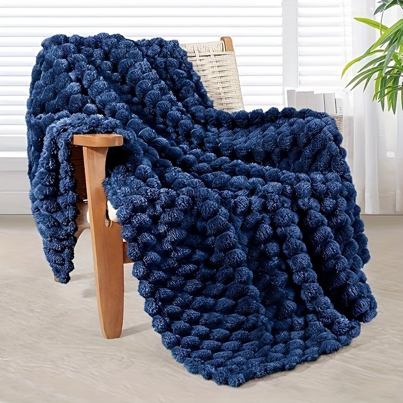 1pc Blue Jacquard Throw Blanket for Couch - Fuzzy Soft Cozy All-Season Flannel Blanket, Machine Washable Warm Fluffy Multi-Use for Bed, Sofa &amp; Home Decor