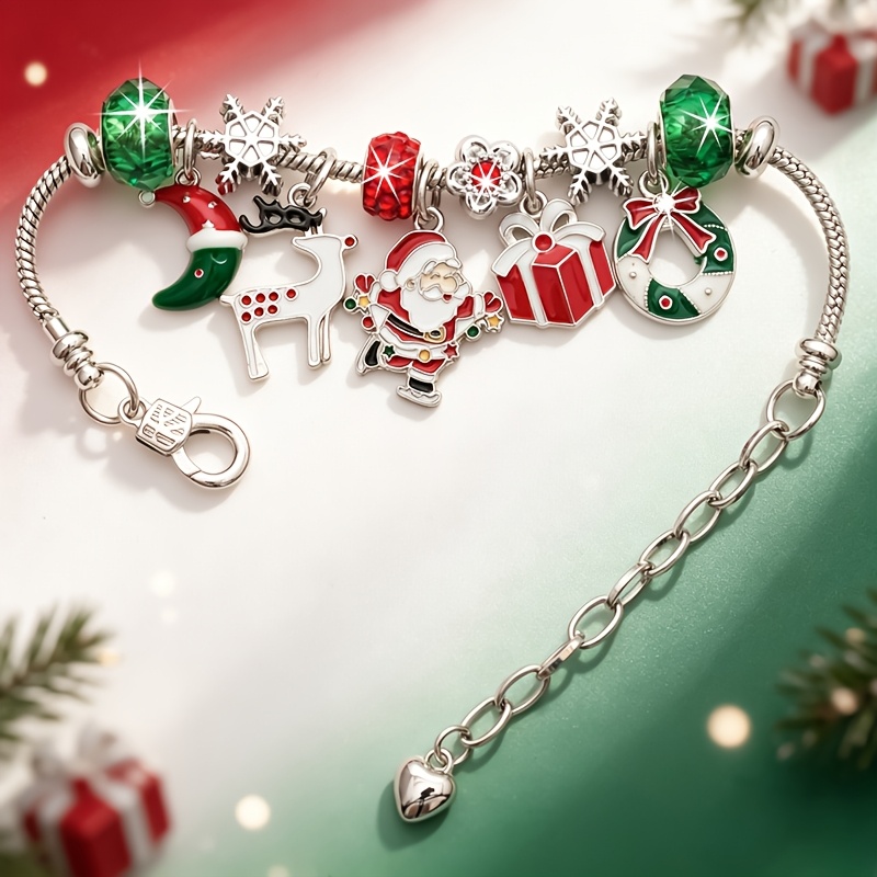 TEMU New Blessing Christmas Adjustable Women's Accessory Bracelet, Featuring Santa Claus, Reindeer, Christmas Wreath, , Christmas Gift Box-shaped
