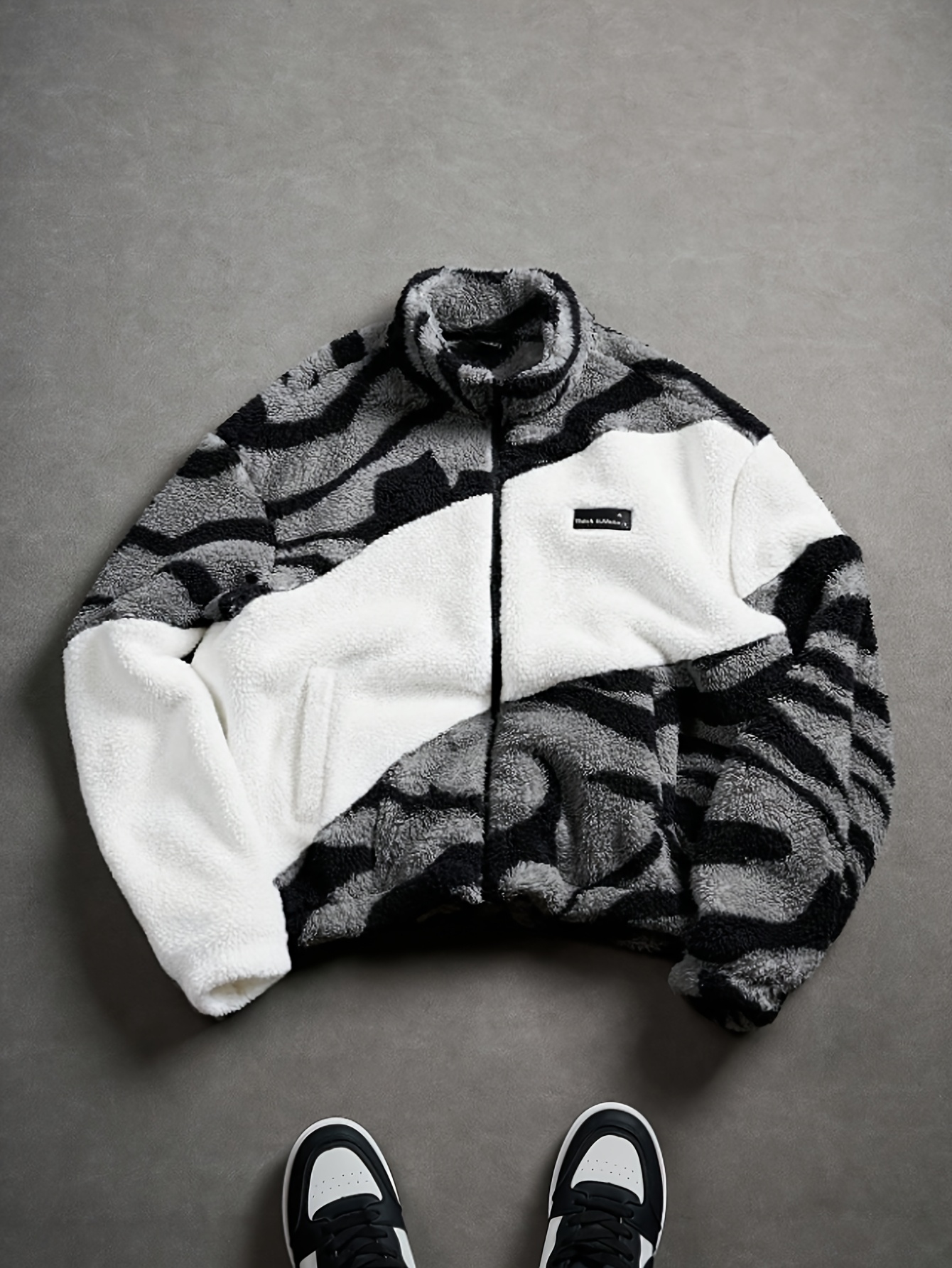 mens zippered stand collar velvet jacket zebra pattern mens zippered stand collar velvet jacket zebra pattern
