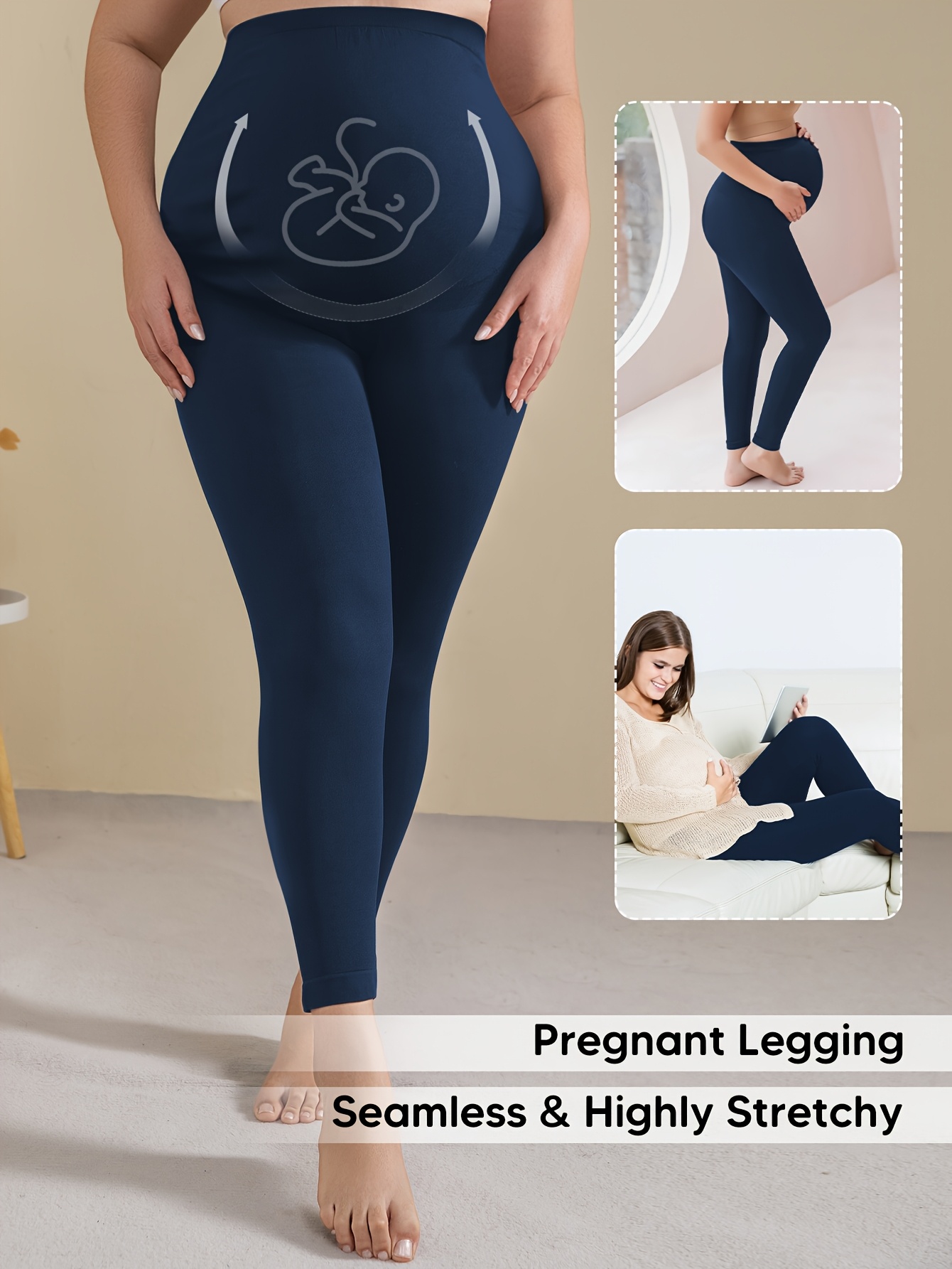 Athlemo 's Maternity Yoga Pants - Full Pregnancy Belly ( Size L-XL) | Single-Piece Seamless Leggings, Breathable Prenatal Workout Pants for Prenatal Exercise, Yoga & Fitness, All-Season (Month-by-Month Fit)