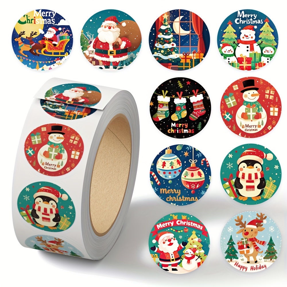 1 Roll/500 Sheets Christmas Roll Stickers Notebook Laptop Hand Account Book Envelope Water Cup Seal Stickers Decorative Stickers Christmas Gift