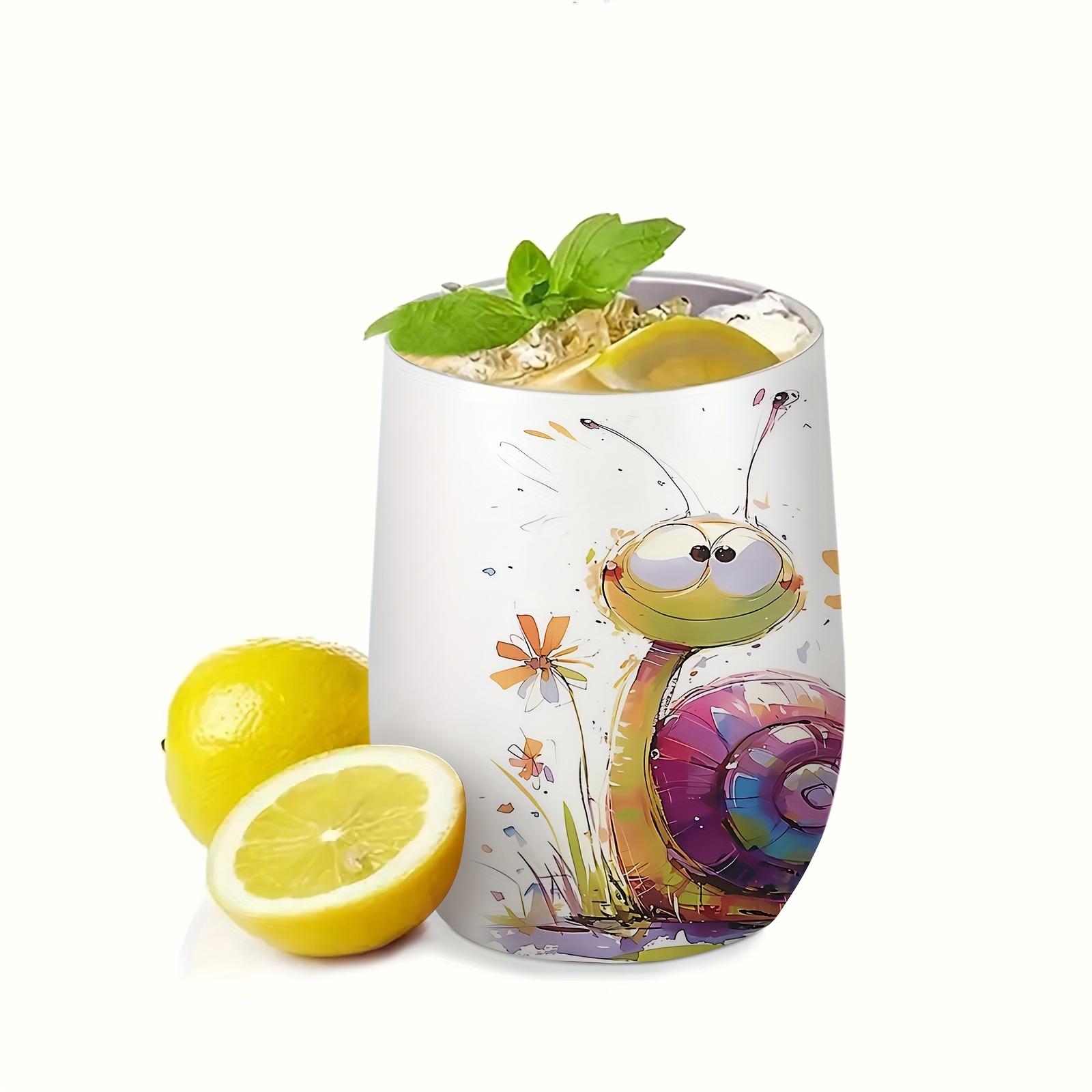 One-piece Egg Shell Cup With Colorful Snails Flowers, Full Of Fun. With A Lid, Featuring A Beautiful That Drinks Cold Or Hot, Suitable For