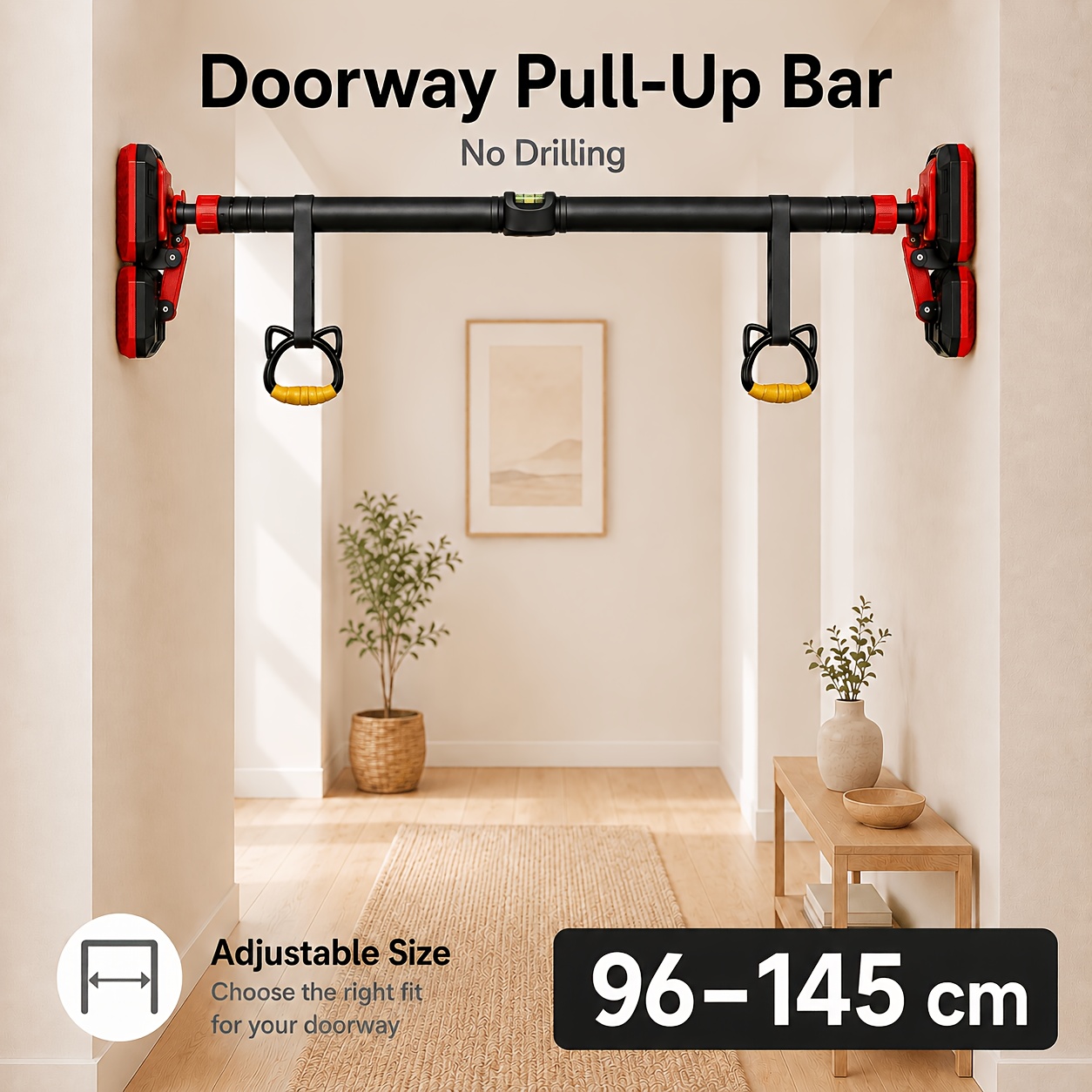 Heavy-duty No-punching Door Frame Pull-up Bar, -bearing Adjustable Horizontal Bar, With And Cat Ear Rings, Home Fitness Equipment