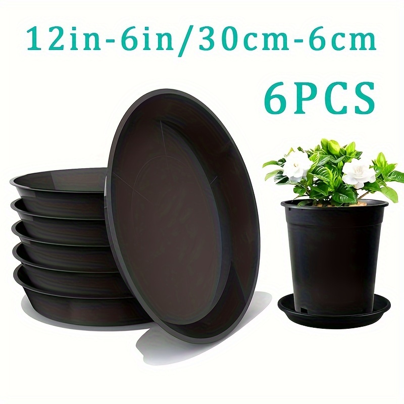 

6pcs Heavy-duty Black Plastic Plant Saucers, 12" & 6" - Indoor Planter Trays For Watering, Bird Baths & Mats