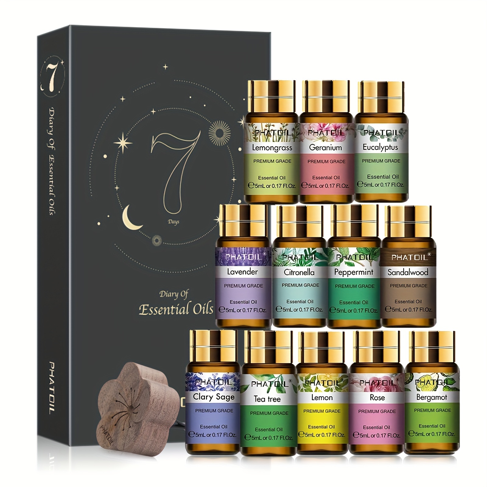TEMU Phatoil Essential Oils Set 12 X 5ml, Essential Oils Gift Set Diffuser, Humidifier, Candle Making