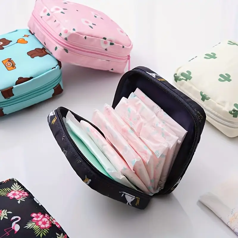 in this cute sanitary napkin storage bag is a portable red pouch for makeup items menstrual products and its durable easy to clean and convenient featuring a with a zipper Product details 3
