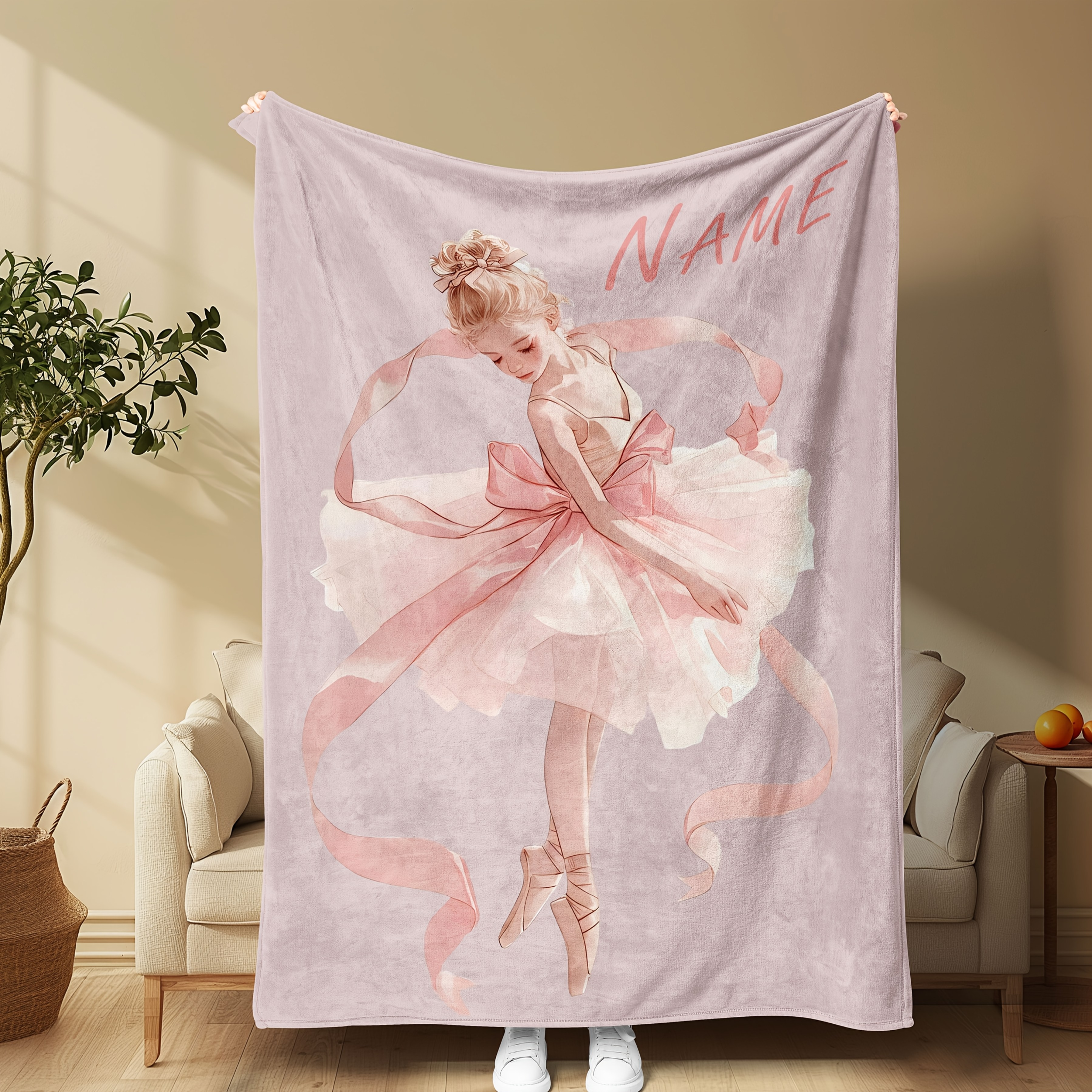 

Custom Name Ballet Dancer Flannel Blanket - Soft, For Couch, Bed, Travel, Office, Study, Camping | Gift, Flannel, Dance