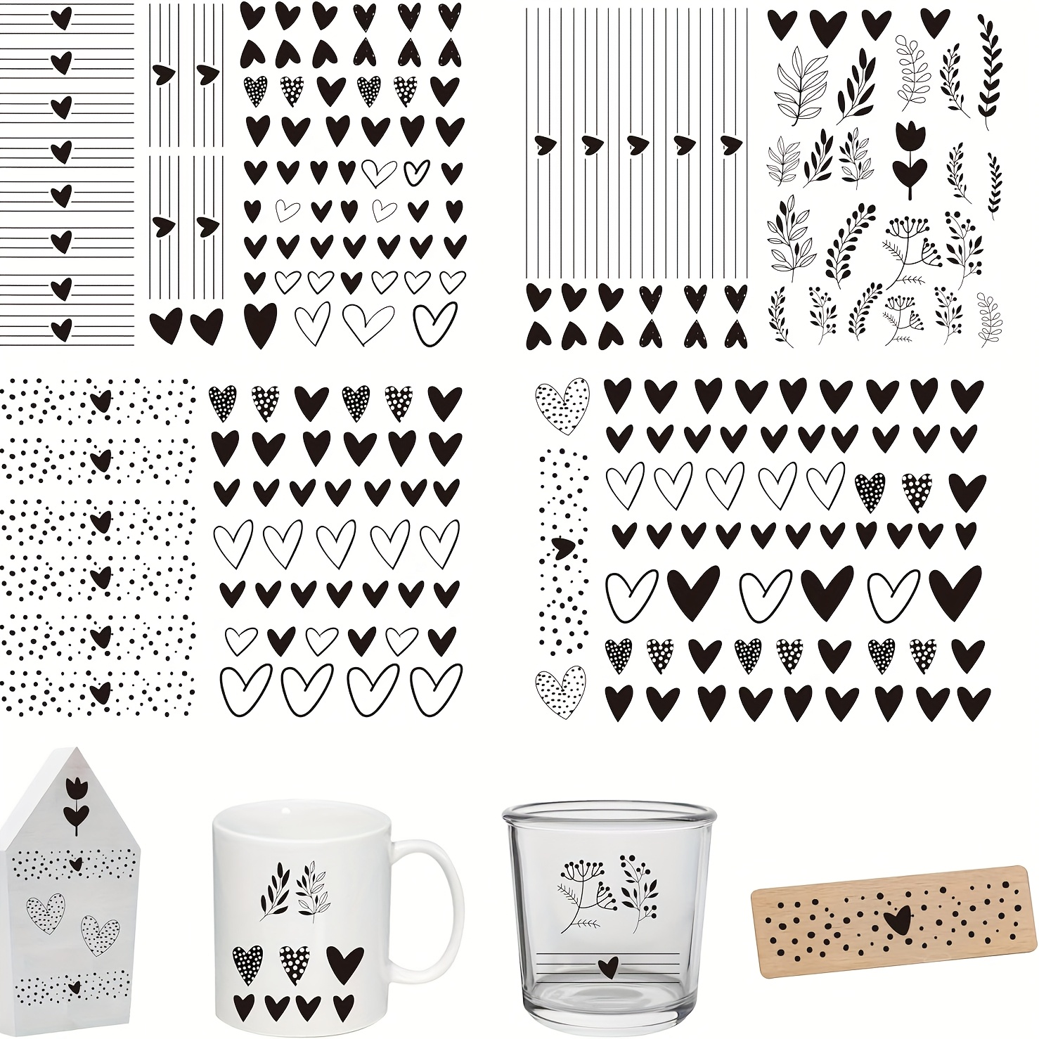 Image of 4pcs German "love" Themed Transparent Wipe Transfer Stickers, Art Stickers Suitable For Diy Furniture, Glass, Ceramics And Wooden Crafts Size 19cm×14cm