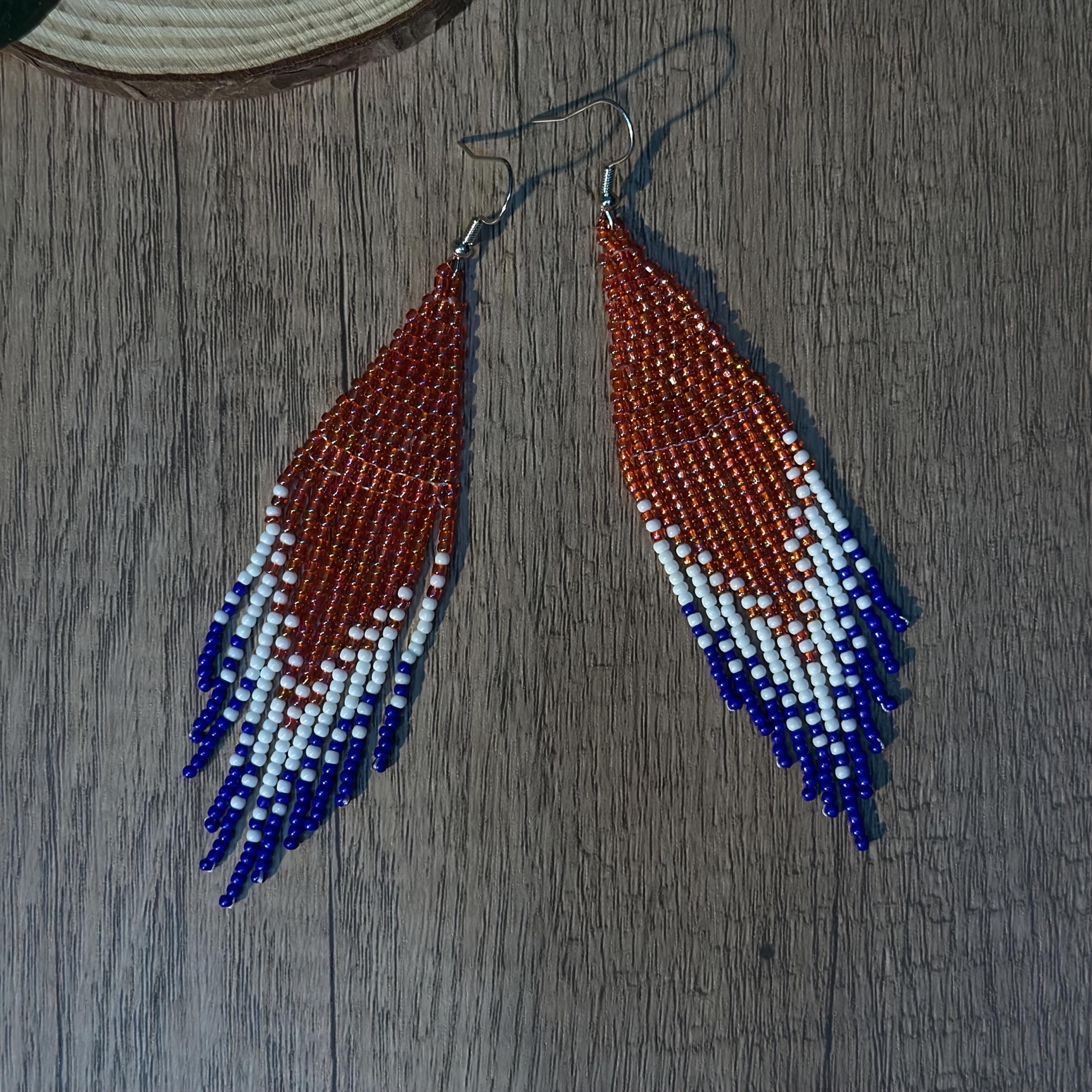 Women's Geometric Design Color-Gradient Long-Tassel Earrings
