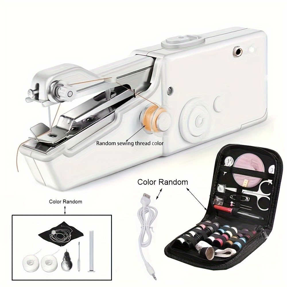 

1 Handheld Mini Electric Sewing Machine+sewing Kit, Household Sewing Needle Set, Portable Manual Sewing Machine, Hand Tools