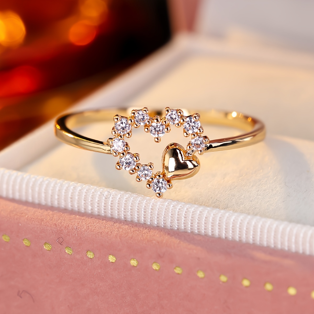 TEMU 1 Trendy Heart-shaped Design Women's Ring With Synthetic Synthetic Zirconia, A Couple's Gift Design