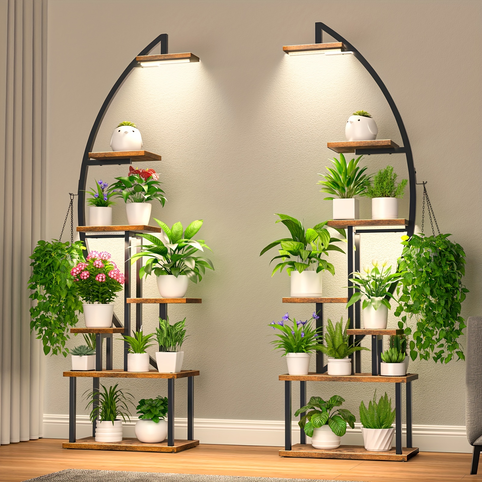 

Tall Plant Stand Indoor With Grow Light, 7 Tiered Metal For Plants Multiple, Large Holder Display Shelf, Half-moon Shape Rack Living Room, Patio, Balcony