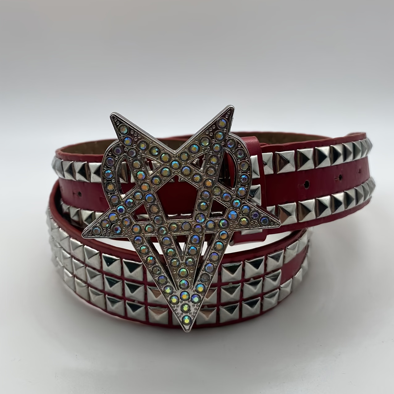 TEMU Must-have Studded Belt For Trendsetters, Rhinestone-inlaid Star , Belt, Casual Versatile Fashionable Pu Belt