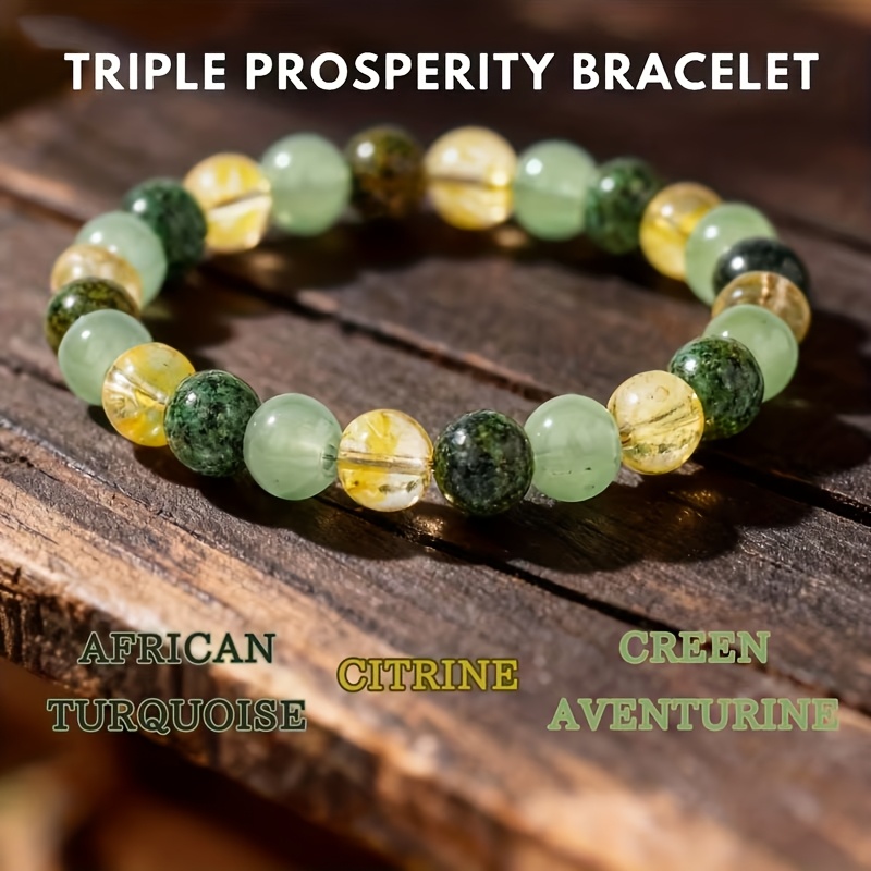 TEMU 1pc Natural Stone Beaded Bracelet For Women - Bohemian Birthstone With African Pine & Citrine Stones, Natural Gemstone Beaded Bracelets For