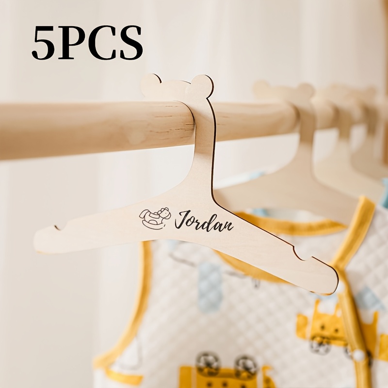 Image of 5/10/15pcs Custom Name/number Wooden Bear Hangers - Ized ' Clothes Rack With Wood, Lightweight Bear-shaped Garment Hangers For, ' Room, For Bedroom & Bathroom (polished Wood)