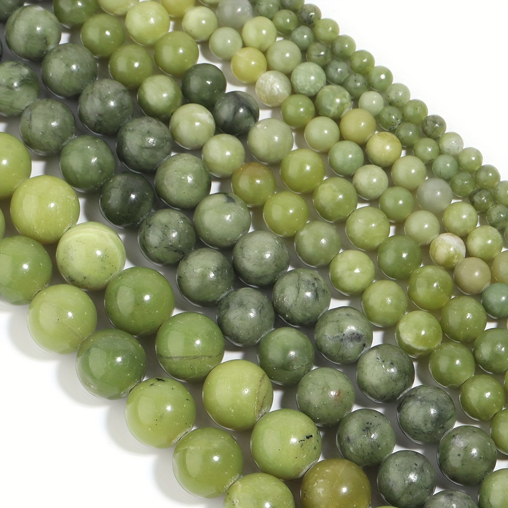 Natural Southern Jade Green Stone Round Loose Beads – 4mm To 12mm – Center-Drilled For Jewelry Making