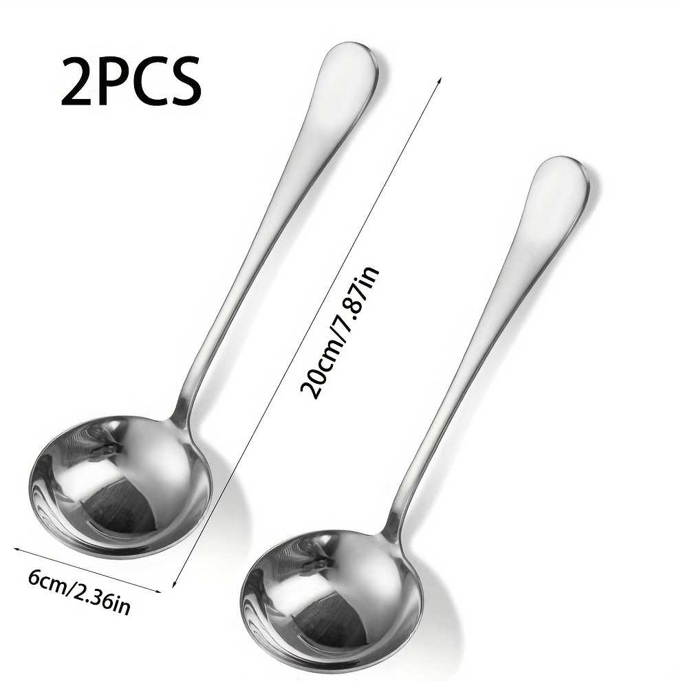 TEMU 2 Packs High Quality Stainless Steel Long Handle Thickened Soup Spoons, Ramen Soup Spoons, Deep Spoons, Large Soup Spoons, Cooking Spoons,