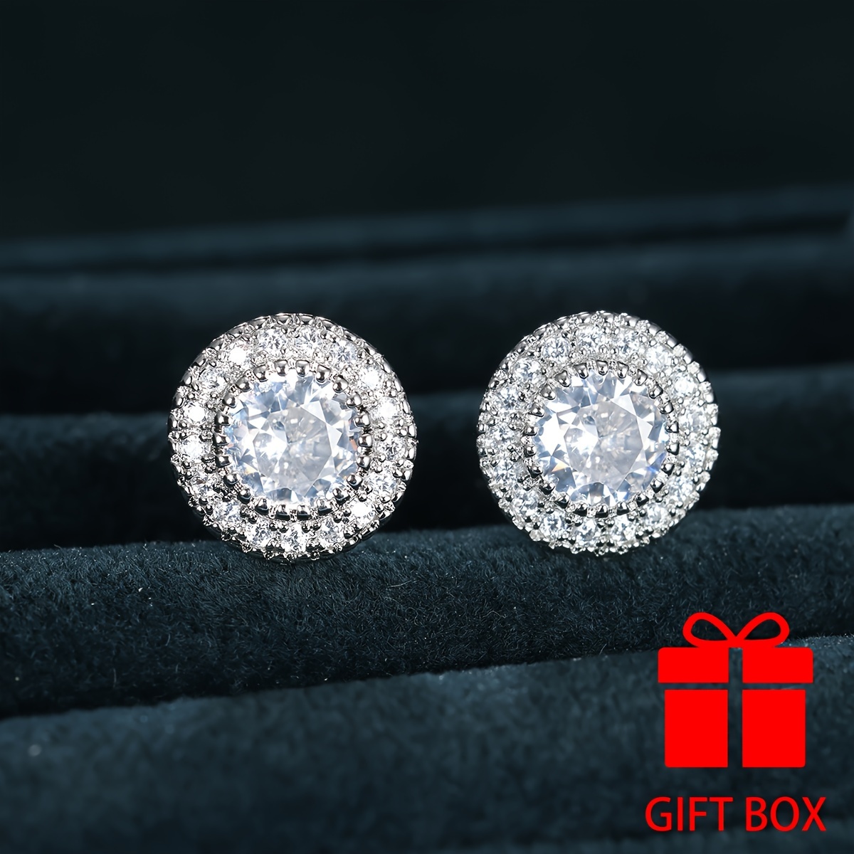 TEMU Classic Round Cut White Synthetic Zirconia Women's Stud Earrings, Party Holiday Daily Wear, Durable And Shiny Accessories