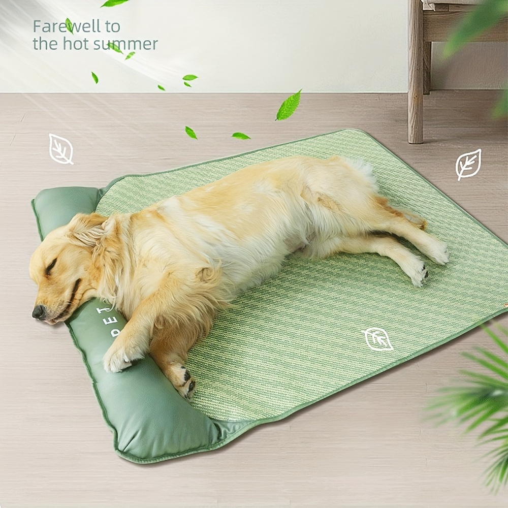

Summer Dog Cooling Mat Dog Ice Silk Mat With Pillow Design For Small To Large Dogs, Pet Self Cooling Pad Sleeping Bed