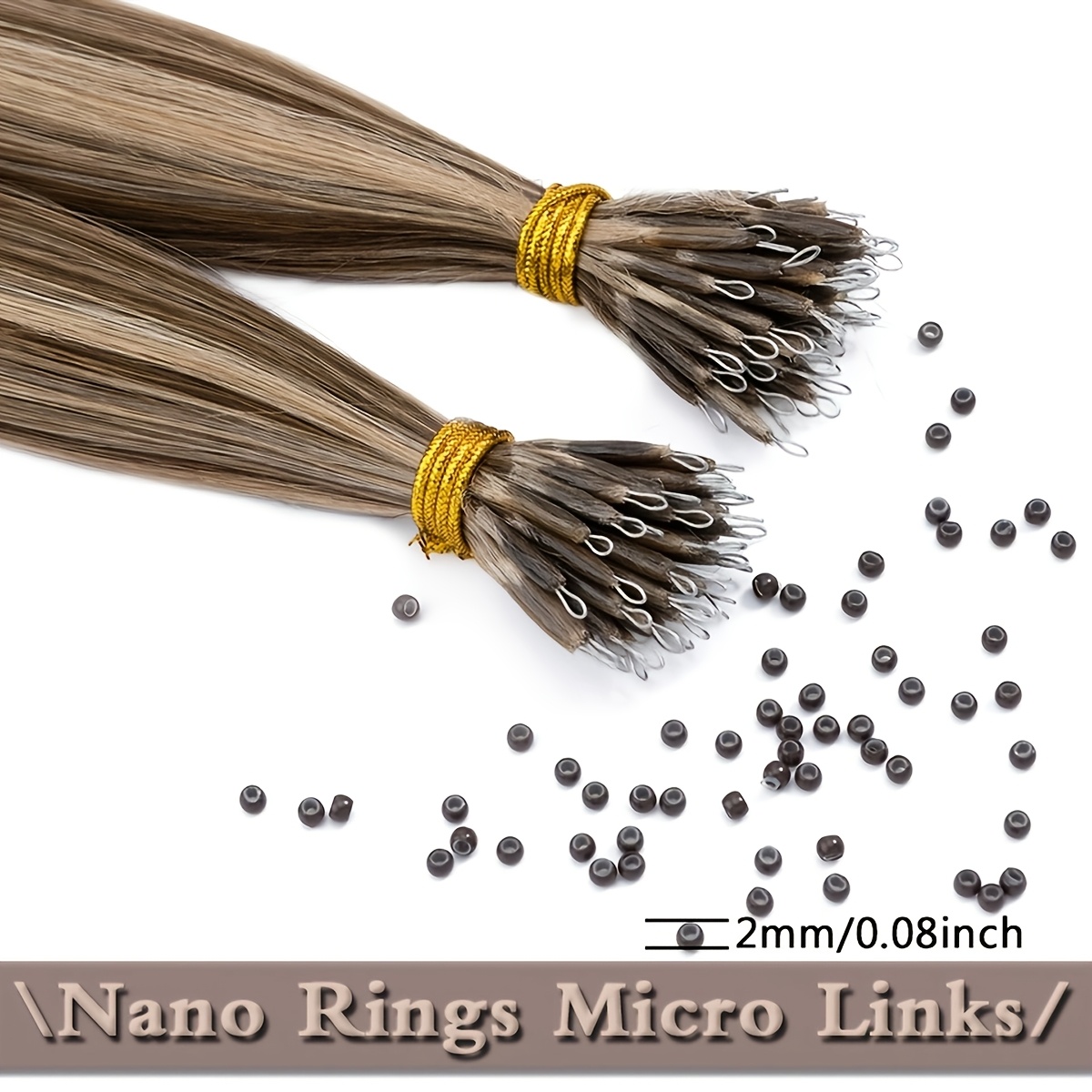 0 7g strand nano rings human hair extensions 50pcs micro links hair nano bead prebonded straight blonde hair details 4