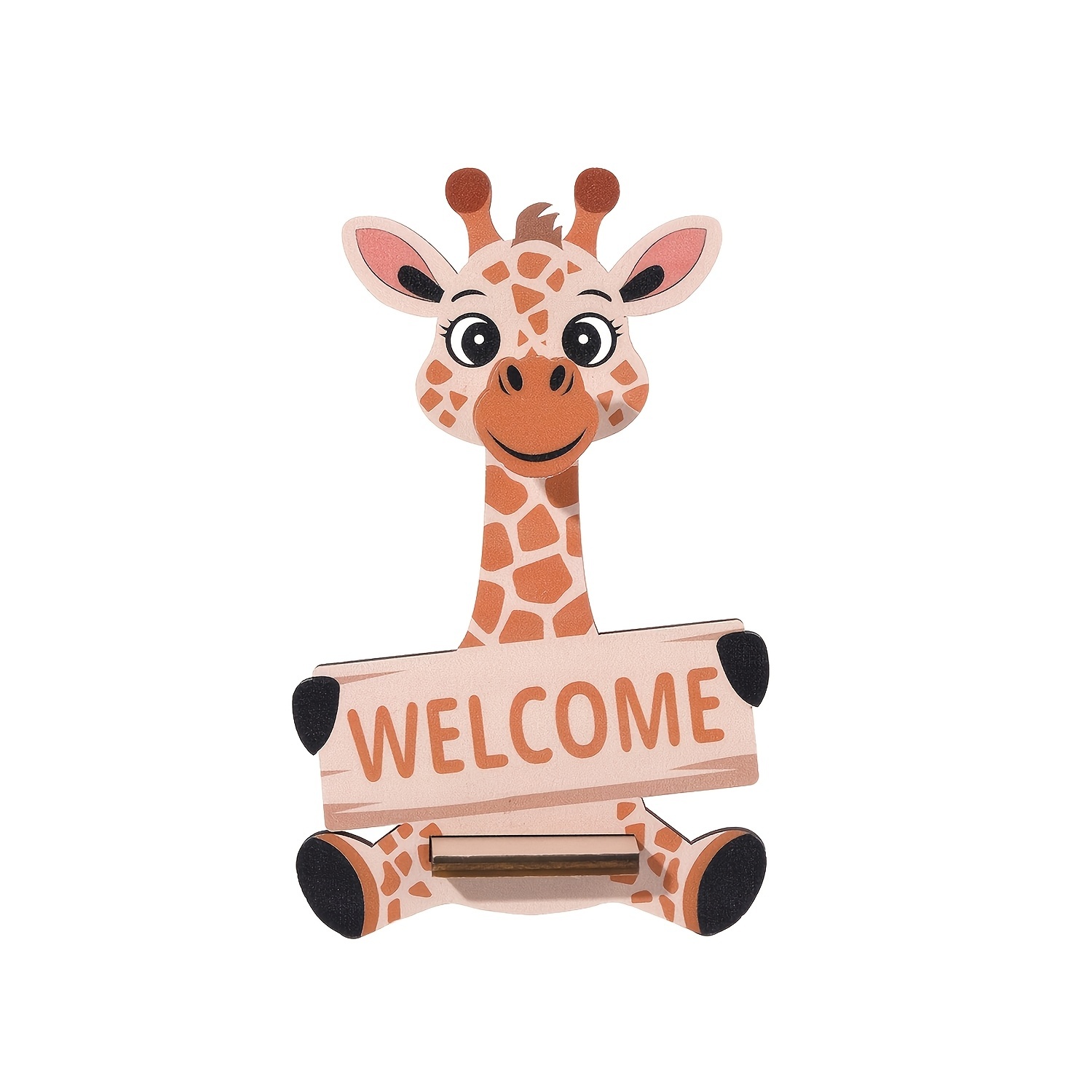 TEMU 2d Flat, 1 Cute Giraffe Welcome Sign - Wooden Animal Display Stand With Giraffe-shaped Frame, Suitable For Room, Desktop, And Nightstand