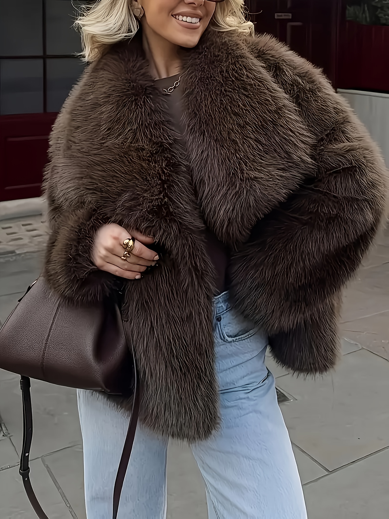 dames elegante lange winterjas met luxe nepbontkraag & pluche jas voor koud , wasmachinebestendig, //zwart/beige - formele & casual buitenkleding (herfst/winter) - jas voor jeans & jurken - dameskleding - Temu