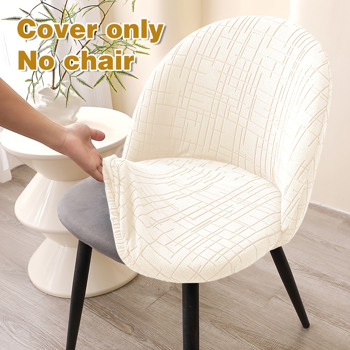 TEMU 1pc Easy Line Jacquard Fleece Duckbill Chair Cover Curved Dining Chair Protective Cover