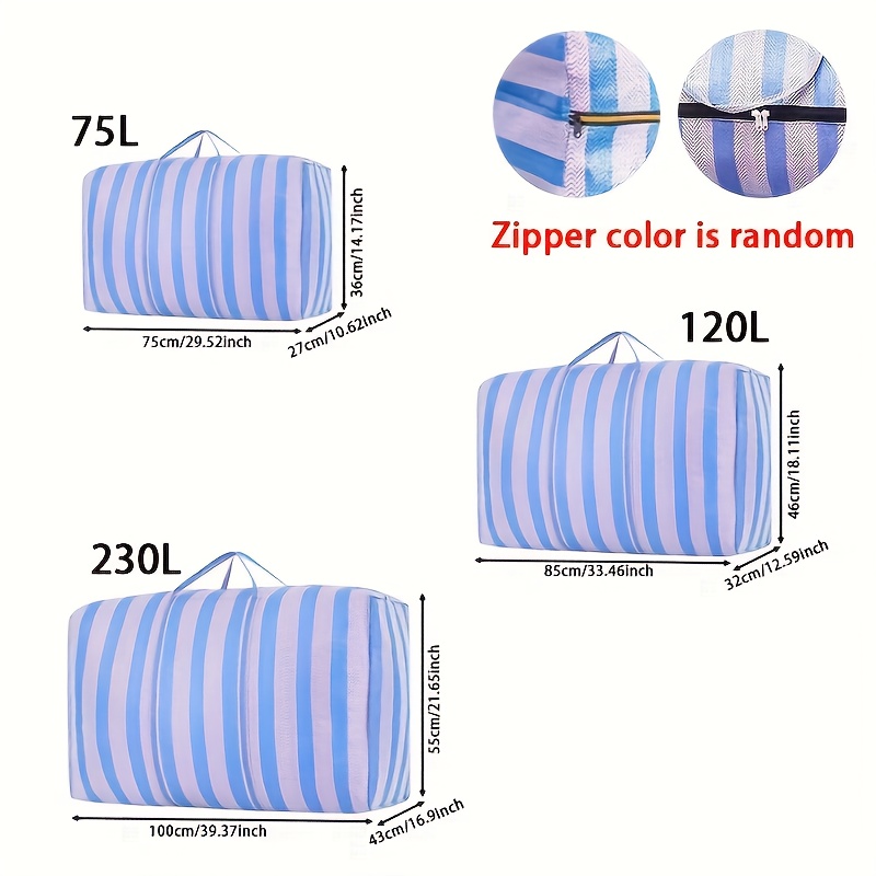 TEMU [packing Organizers] Large Capacity Luggage Storage Bag - Gallon Capacity, Blue And White Striped Thickened Quilt Bag, Portable Moving Luggage