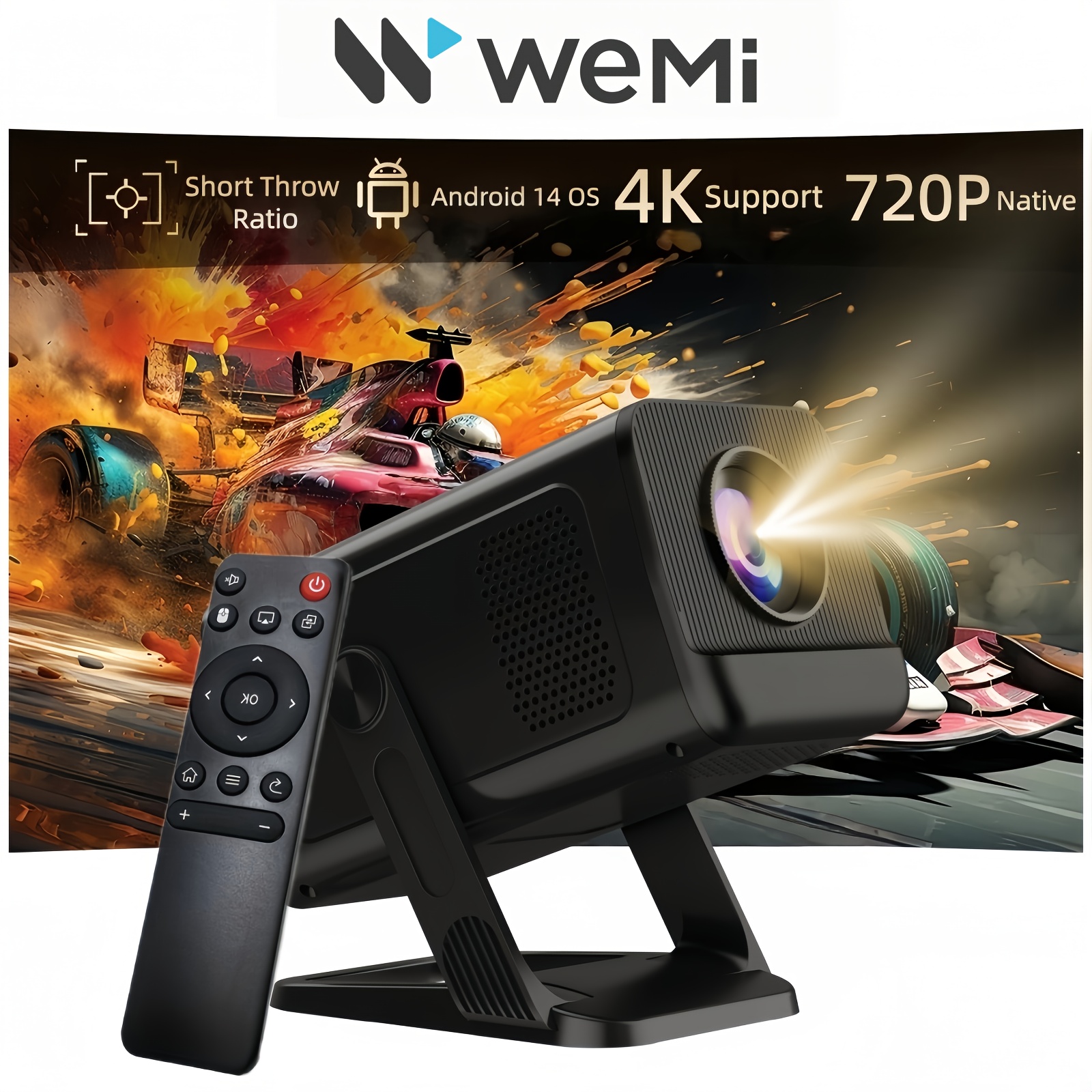 TEMU [Applications intégrées & Android 14] Mini-projecteur avec Wifi 6 et BT 5.4, prise en charge 4K, projecteur portable 720P, projecteur de cinéma
