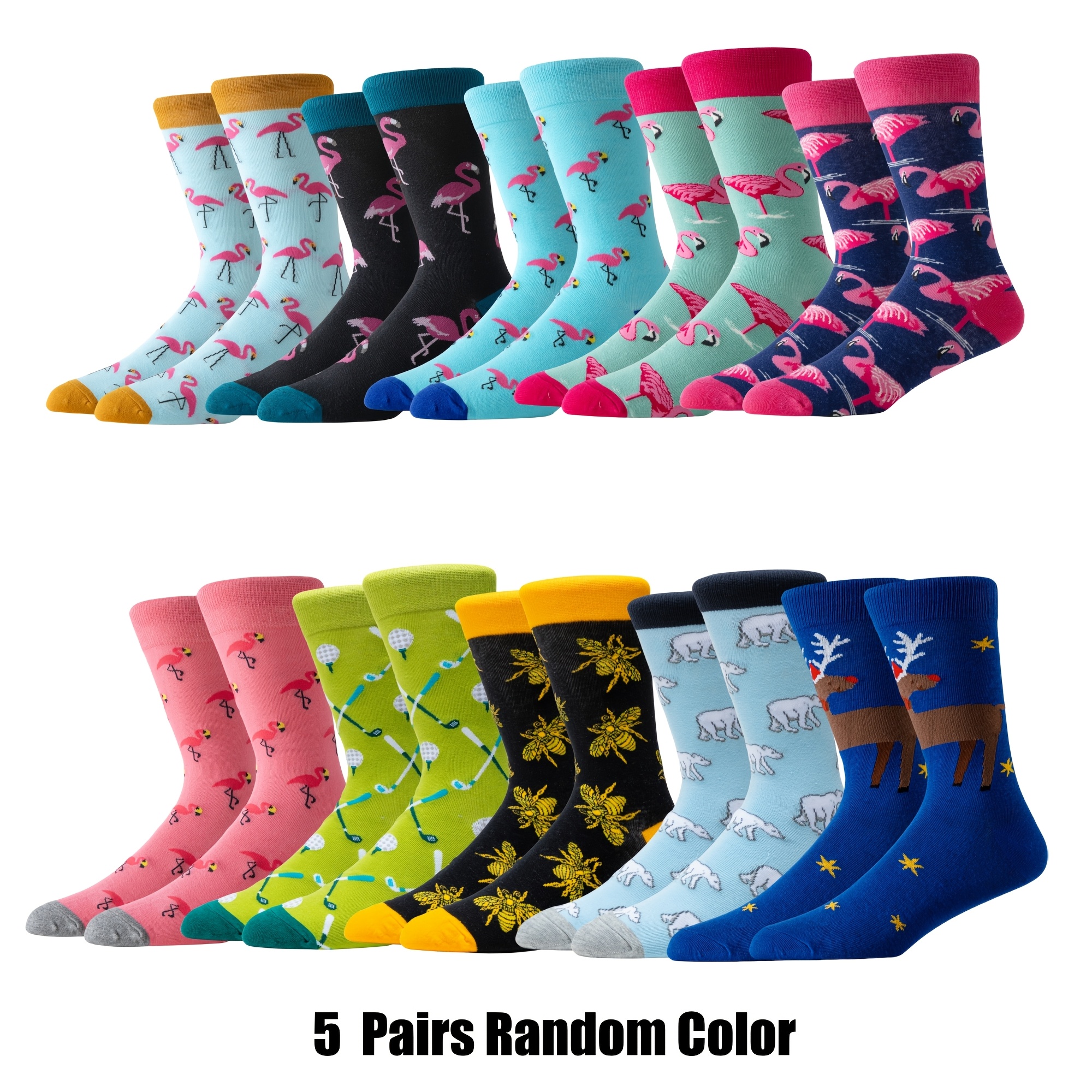 Image of Random 5 Pairs Of Fun Flamingo Socks - Perfect For Christmas And Women's Socks!
