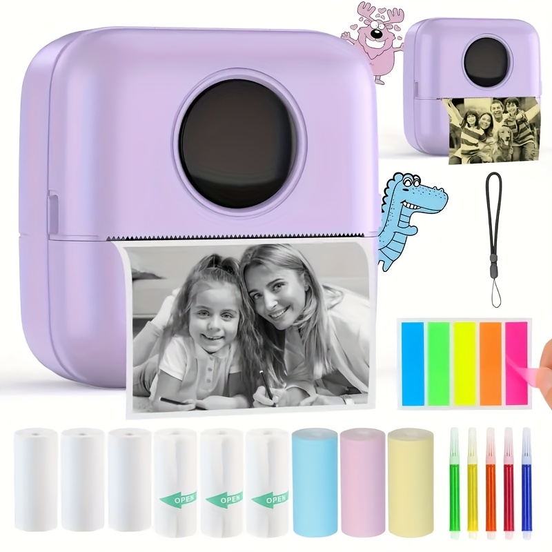 TEMU Sticker Printer Mini Thermal Printer, Comes With 10 Rolls Of Thermal Paper, Compatible With Ios And Color Pens, Wireless Pocket Printer, Smart