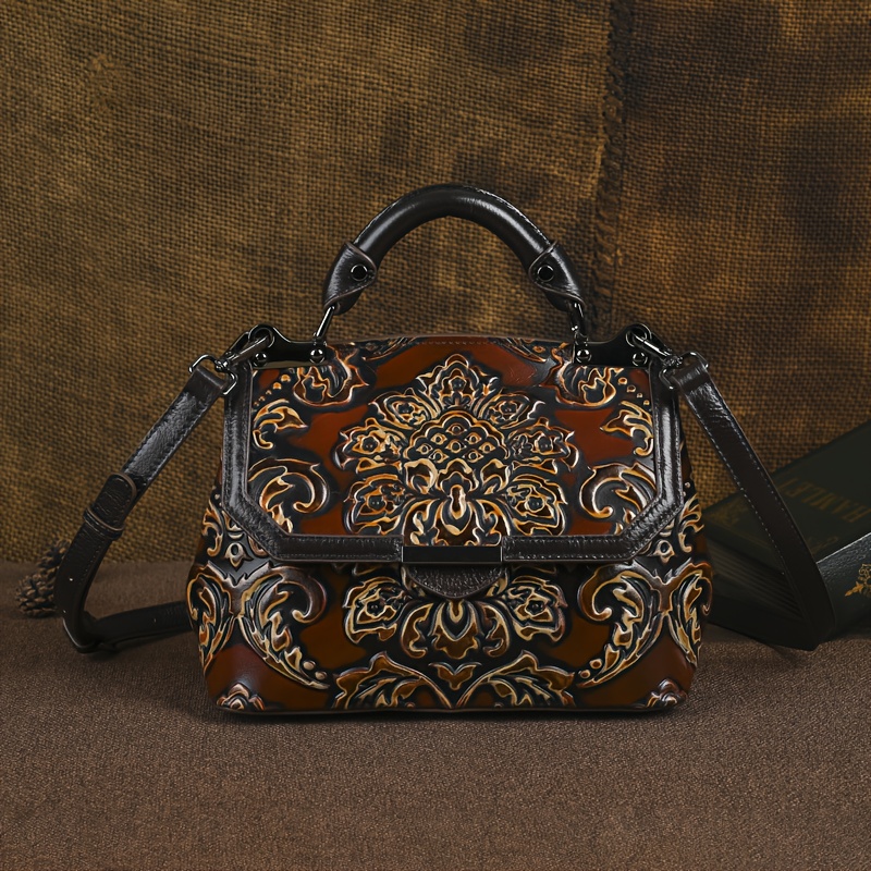 womens genuine   cowhide handbag shoulder bag vintage western retro style with adjustable strap   hardware zipper closure   tan red elegant everyday formal purse for business casual formal events durable lining golden tipped hardware luxury leather bag purses and handbags for women bags for women elegant classy beaded purse   lady bags for women 0