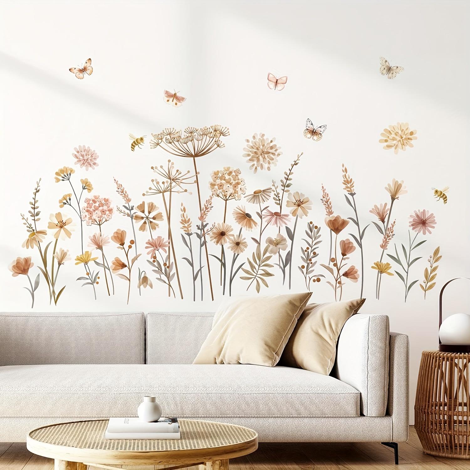

1pc Cartoon Pvc Wall Decal, Bohemian Flower Mural, Self-adhesive Removable Wall Art Sticker For Bedroom, Classroom, Living Room, Nursery, Kindergarten, Background Wall Decor, Home Decoration