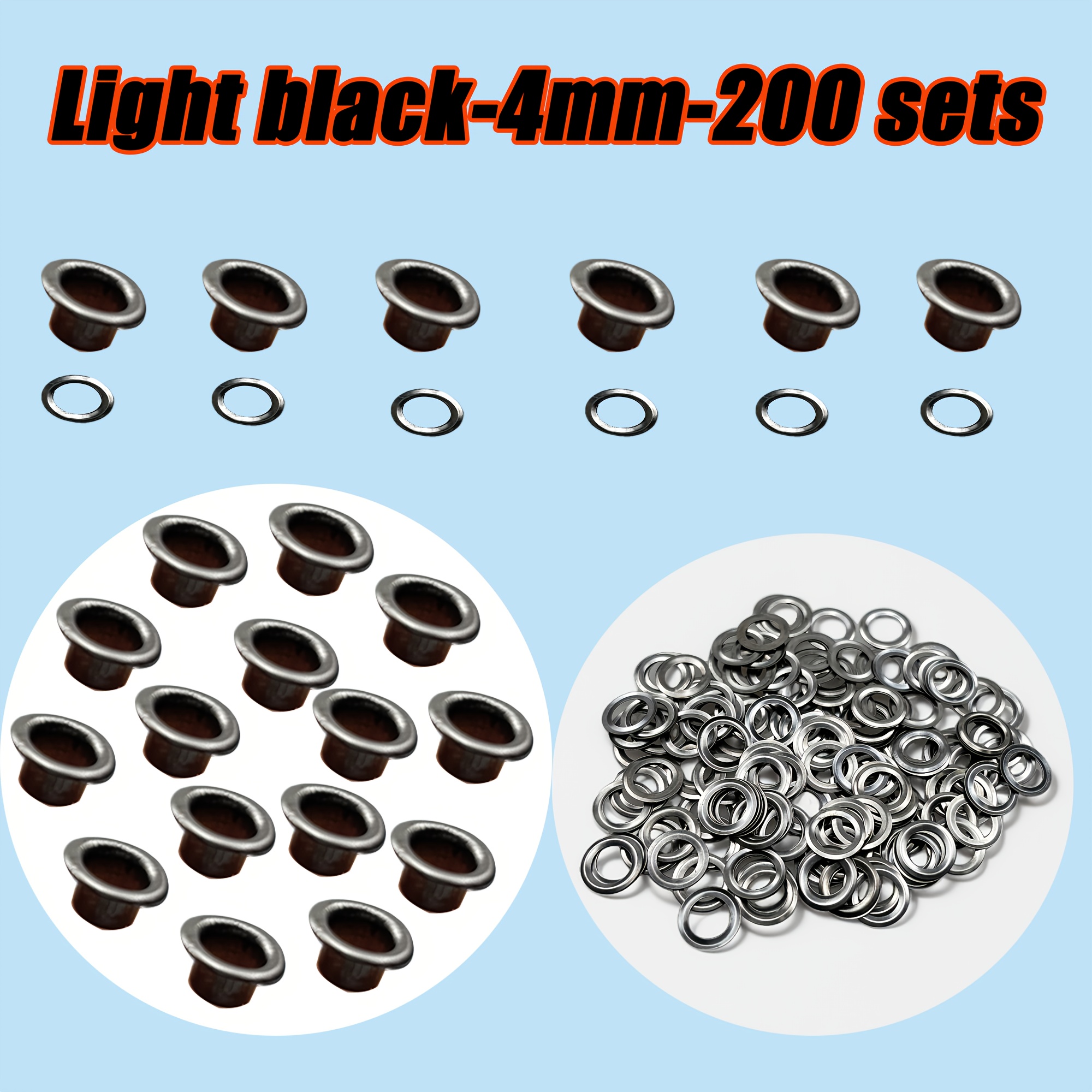 TEMU 400 stuks - 200 sets 4 mm 5/32" Zwarte Metalen Oogjes Ronde Binnengat Grommets Klinknagel Leder Ambachten Toevoegingen Luchtgat voor Schoenen