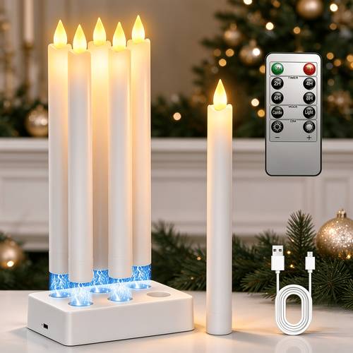 Artikelbild wiederaufladbare led-teelichter (mit timer-funktion, 6er-pack) | fernbedienbare wiederaufladbare flammenlose led-teelichter (inklusive ladesockel; unterstützt dimmen und timer; warmweißes licht) – für partys, und halloween-dekorationen