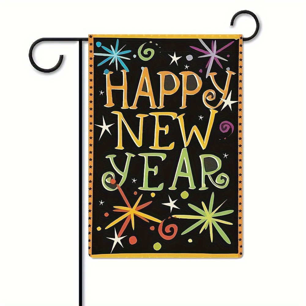 

Happy New Year Celebration Garden Flag - 1 Piece Double-sided Polyester Outdoor Decor For Home And Garden, No Pole Included, 12x18 Inches, Festive Holiday Design For Seasonal Decoration