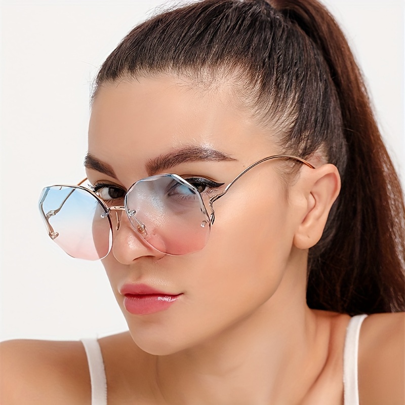 

Ombre Rimless For Women Large Gradient Fashion Sun Shades For Vacation Beach Party Fashion Glasses