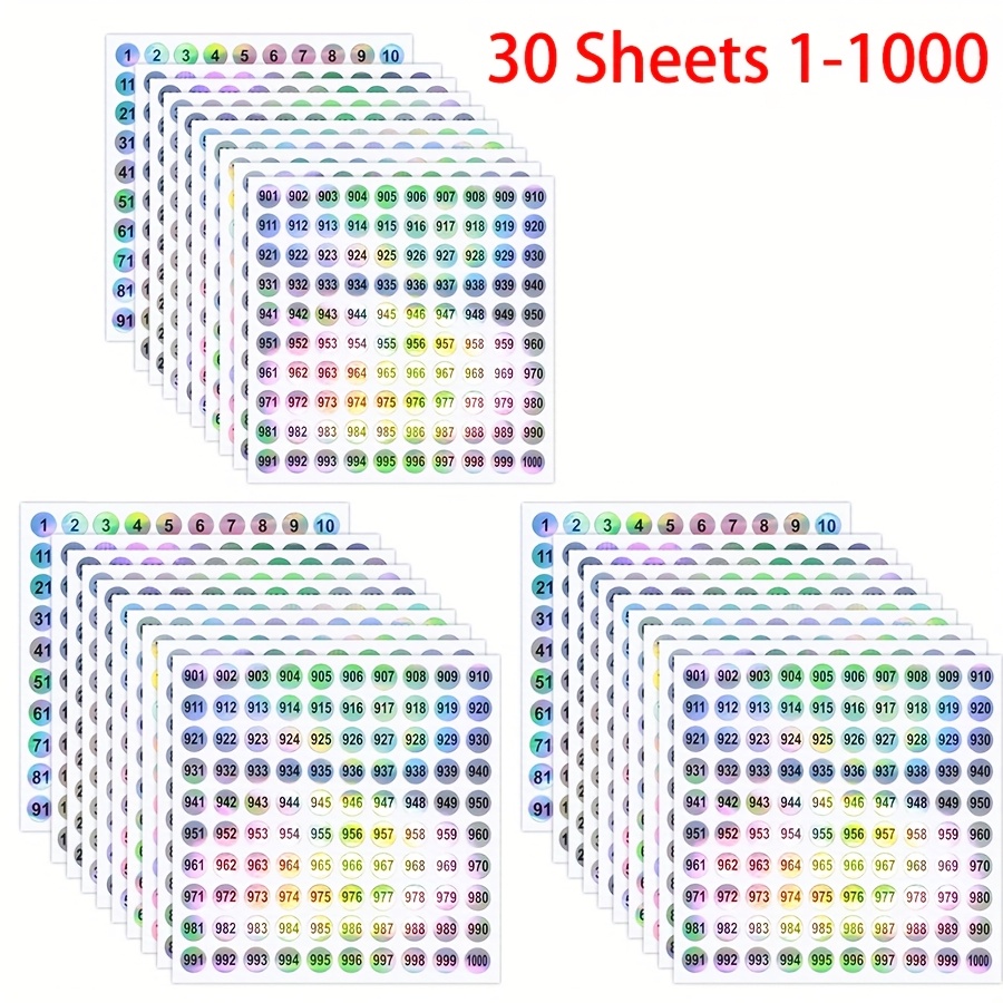 TEMU Reflective Number Stickers, 1-1000 Self-adhesive Vinyl Circles For Diy Crafts, Nail Art, Lipstick Organization & Inventory Management,