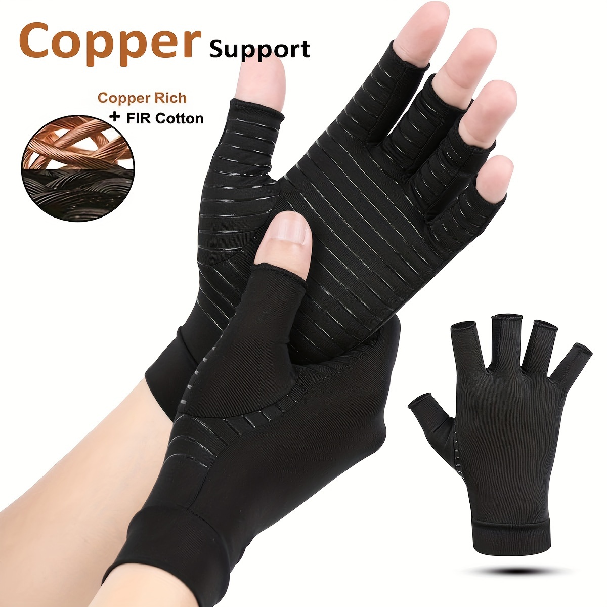 

1pair Copper Fiber Gloves - Fingerless Anti-slip Grip Gloves For Typing, Sports - Hand Brace Wrap Gloves, Half Finger Pressure Support Gloves For