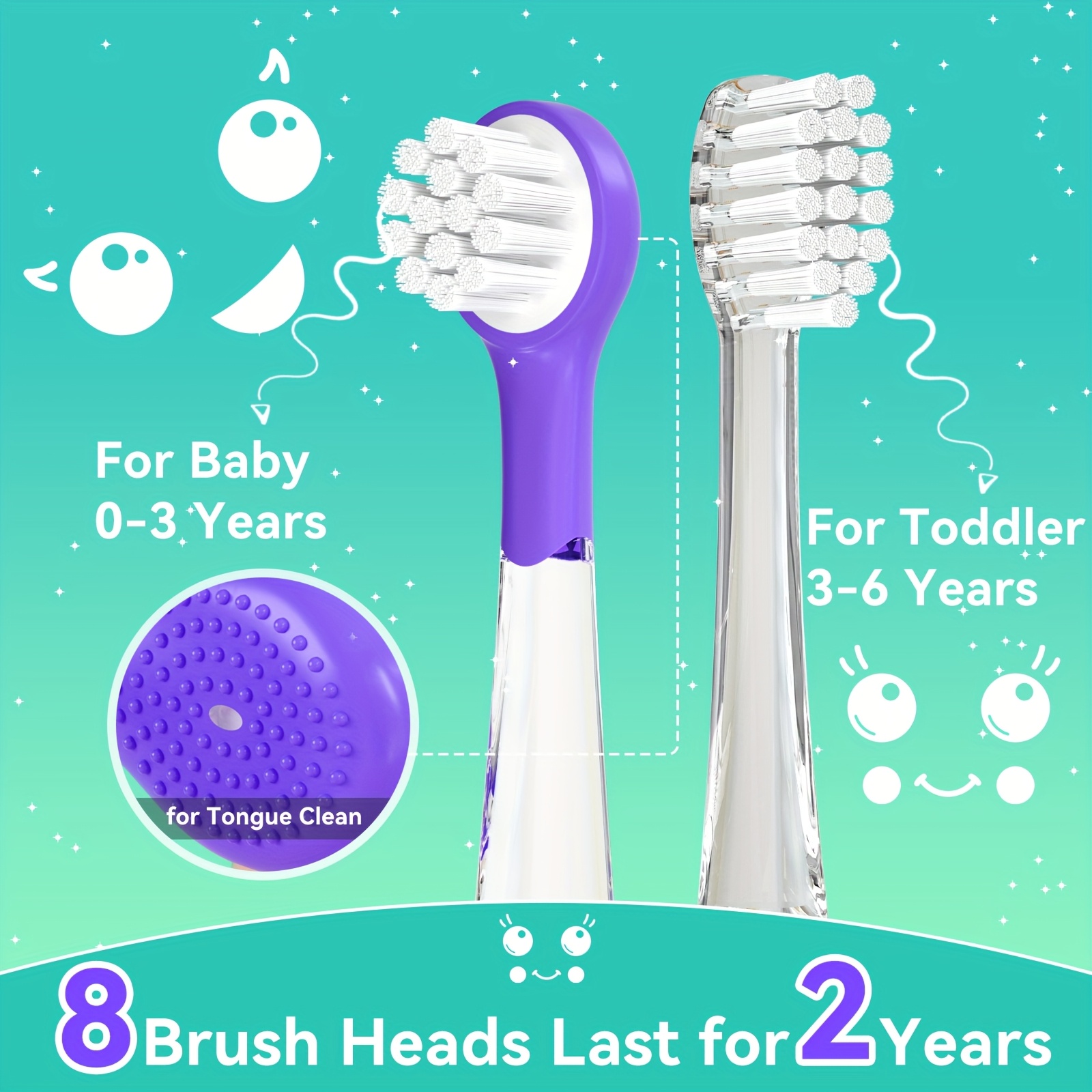 Electric Toothbrush | Cartoon Shape, LED Light, Soft Bristles, Magnetic Charging, 8 Brush Heads, USB Powered, Mixed Color, for Aged 0-6 Years