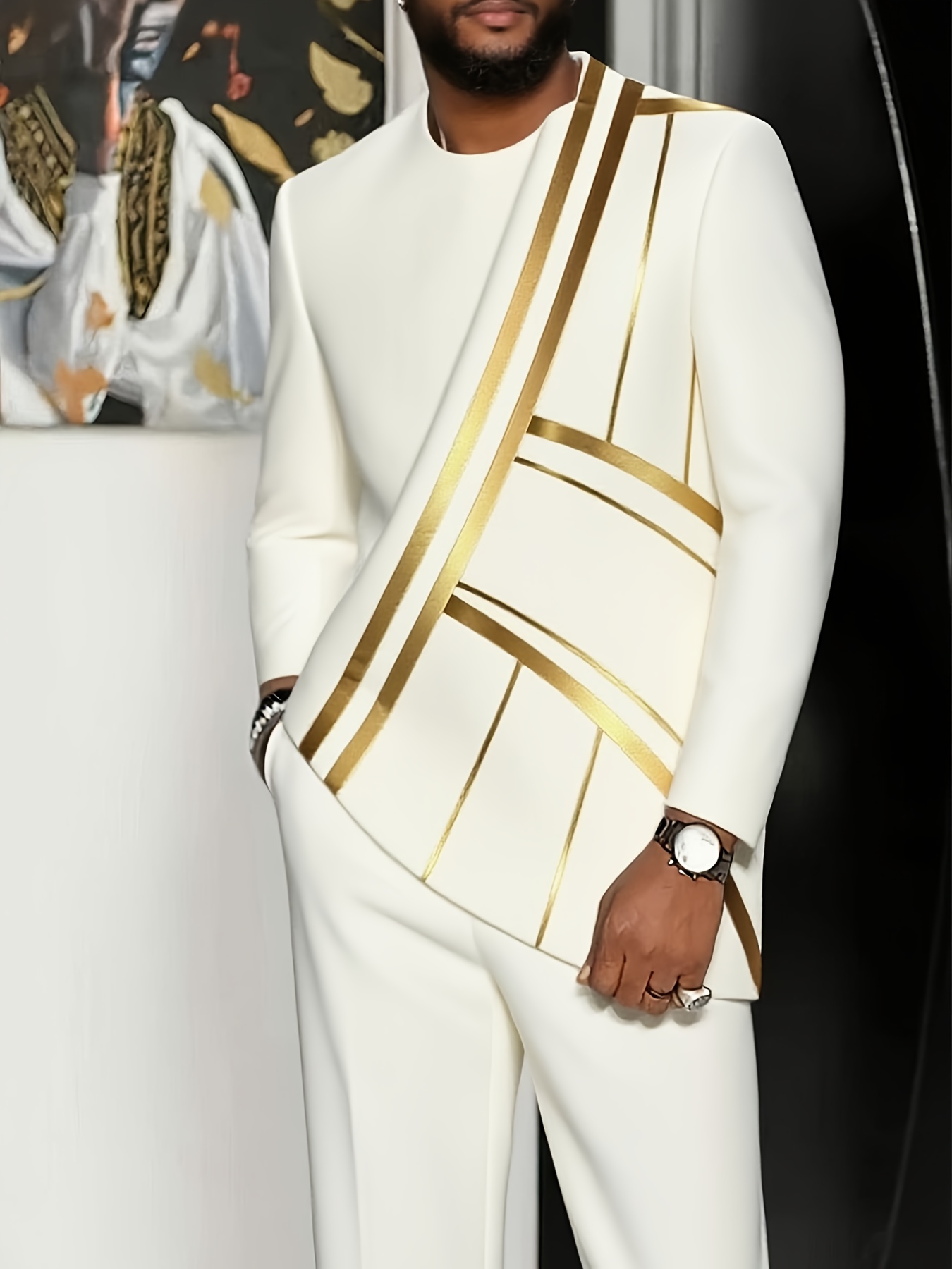 2025 European and American Men'S Long Sleeve Casual Suit, Round Neck Pocket, Digital Print, Men'S Long Sleeves, Men'S Pants, Men'S Long Sleeve and Pants Set