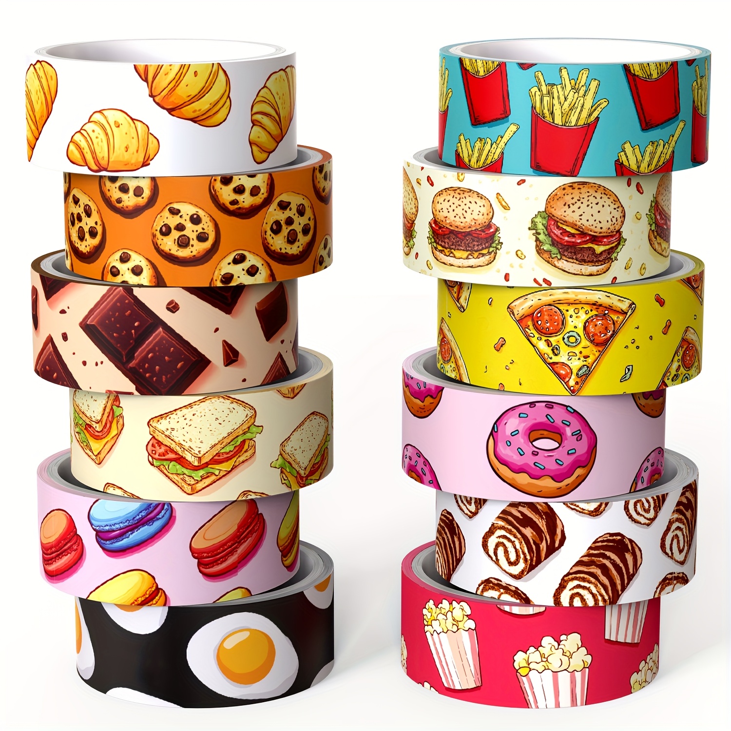 Image of 12 Rolls Cute Food Themed Washi Tape Set, Cartoon Yummy Dessert Decorative Tape Macarons Colorful Masking Tape For Journaling Supplies, Junk Journal, Scrapbooking, Diy Arts & Crafts Supplies