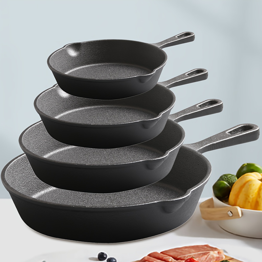 Image of Cast 4pcs Set -chefs Pan, Professional Restaurant Chef Quality Pre- Pan Cookware Set - 10", 8", 6", 5" Pans - For Frying, , Cooking
