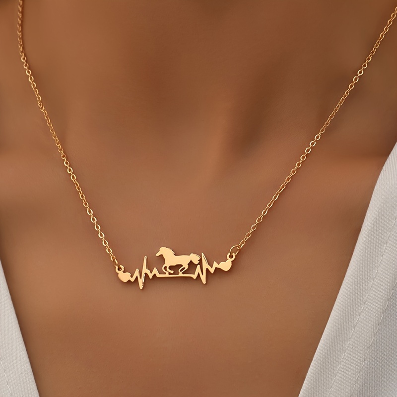 

Elegant Horse Pendant Necklace With Ecg Design - Chic Women's Fashion Jewelry, Casual Attire