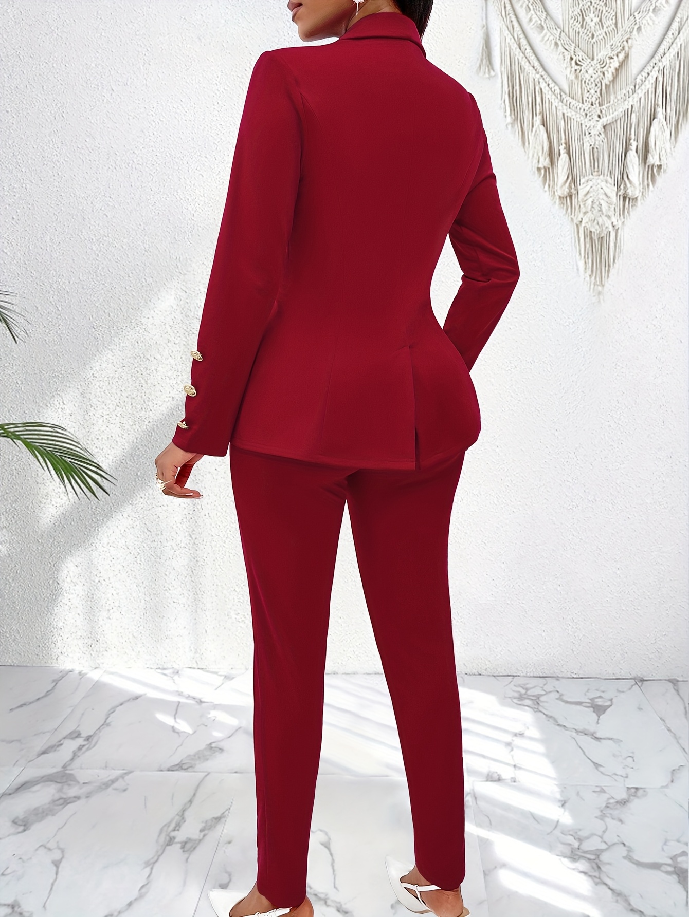 Women's Suit with Strapless Tube Top and Shawl Collar Cardigan Suit Jacket and Cami Top & Trousers Three-Piece Set, Suitable for Office Style