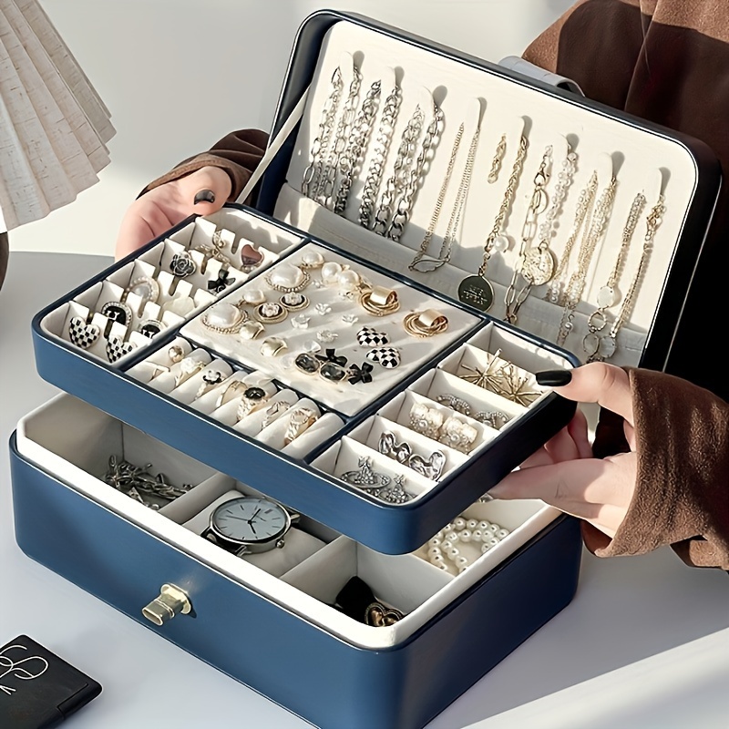  leather jewelry   organizer box elegant desktop storage case with clasp for bedroom and dressing table Product details 2